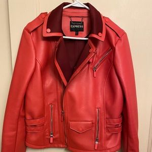Express Faux Leather Moto Jacket in Bright Red